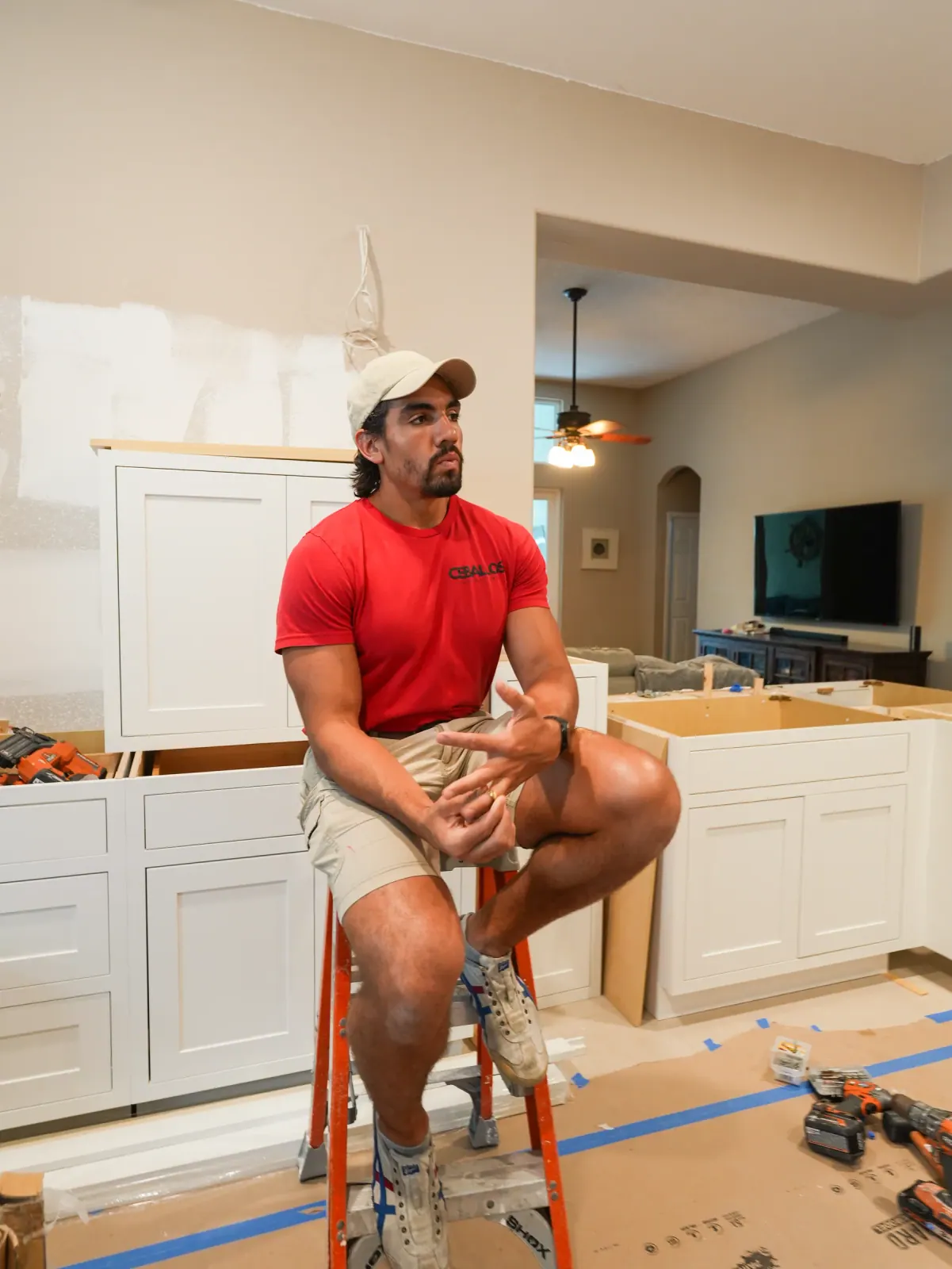 A Ceballos crew member on site