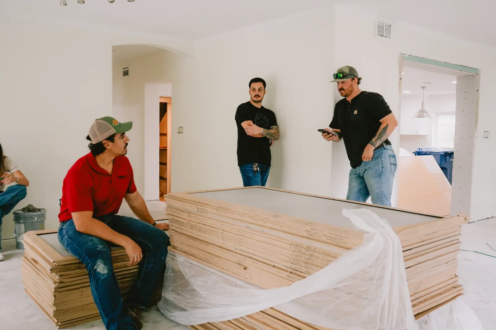 Crew meeting on a job site