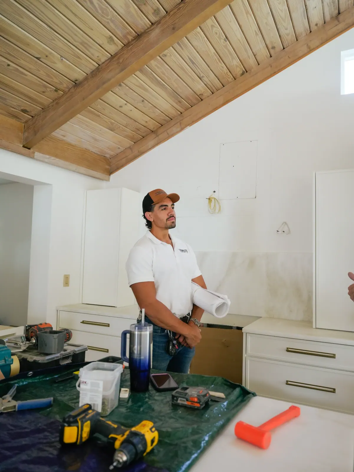 A vaulted kitchen mid-build