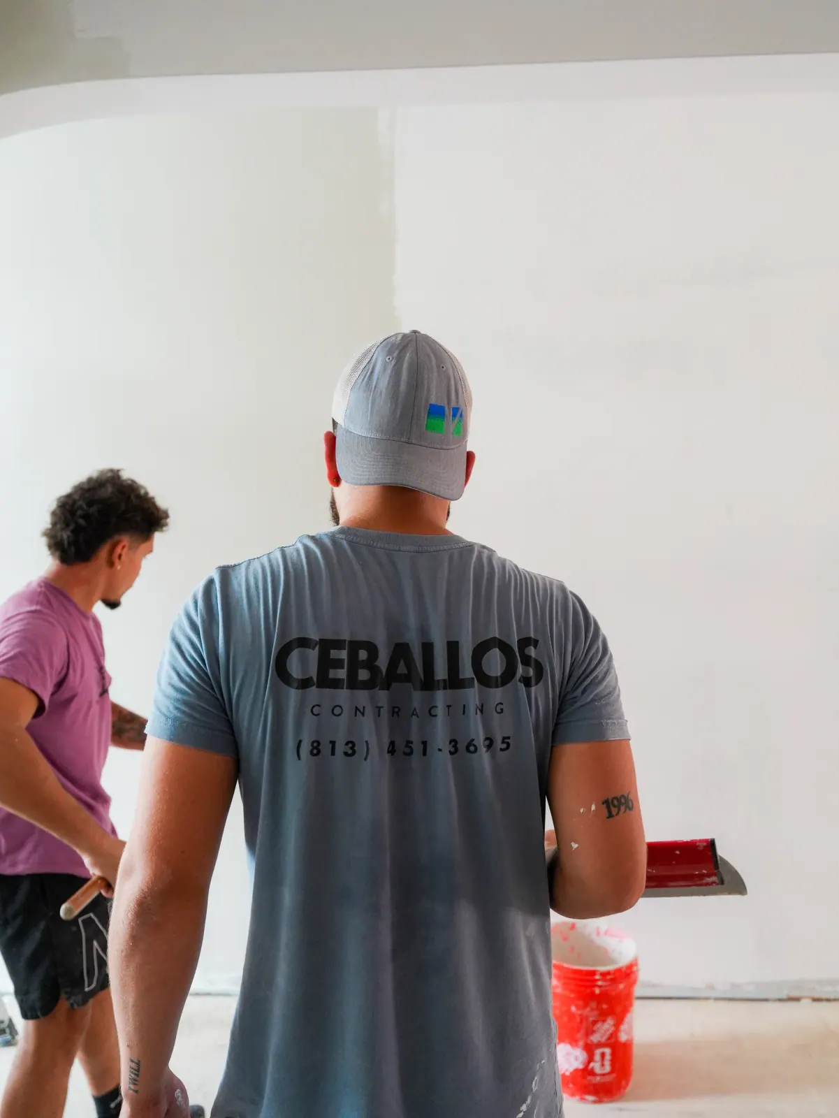 Ceballos crew member troweling microcement